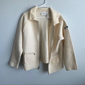 Liz Claiborne Petite Cream Star Wool Zip Sweater